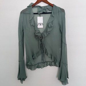 Front tie sheer blouse